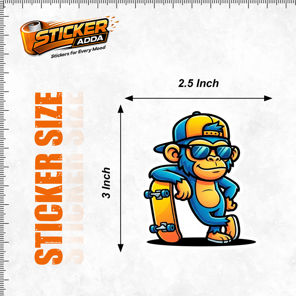 Cool Monkey Skateboard Sticker™ | Premium Waterproof Vinyl Decal for Car, Bike, Laptop & Helmet | Stylish Cartoon Character Sticker