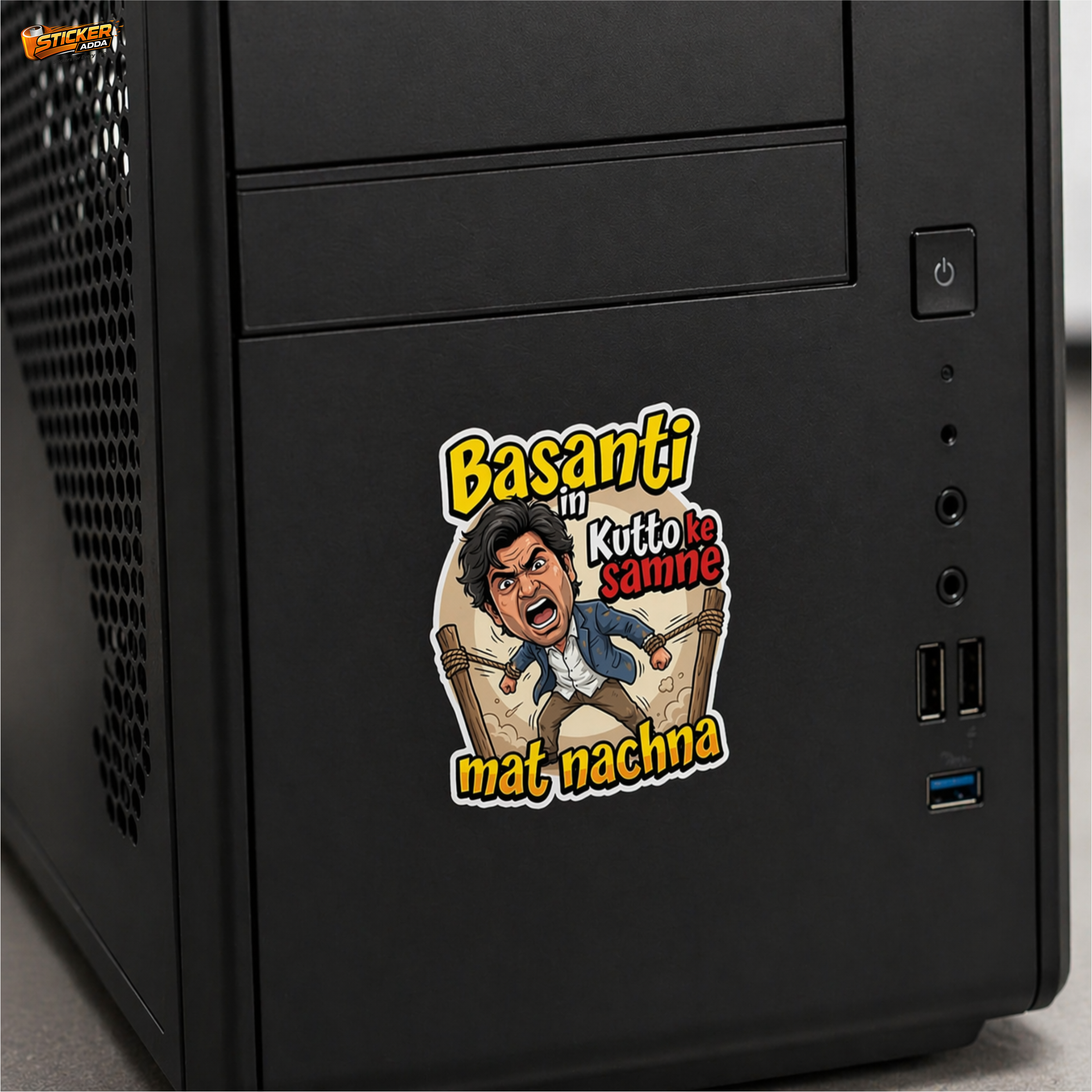 Basanti In Kutto Ke Samne Mat Nachna™ Funny Bollywood Dialogue Sticker | Waterproof Vinyl Car, Bike, Laptop & Wall Decal | StickerAdda™