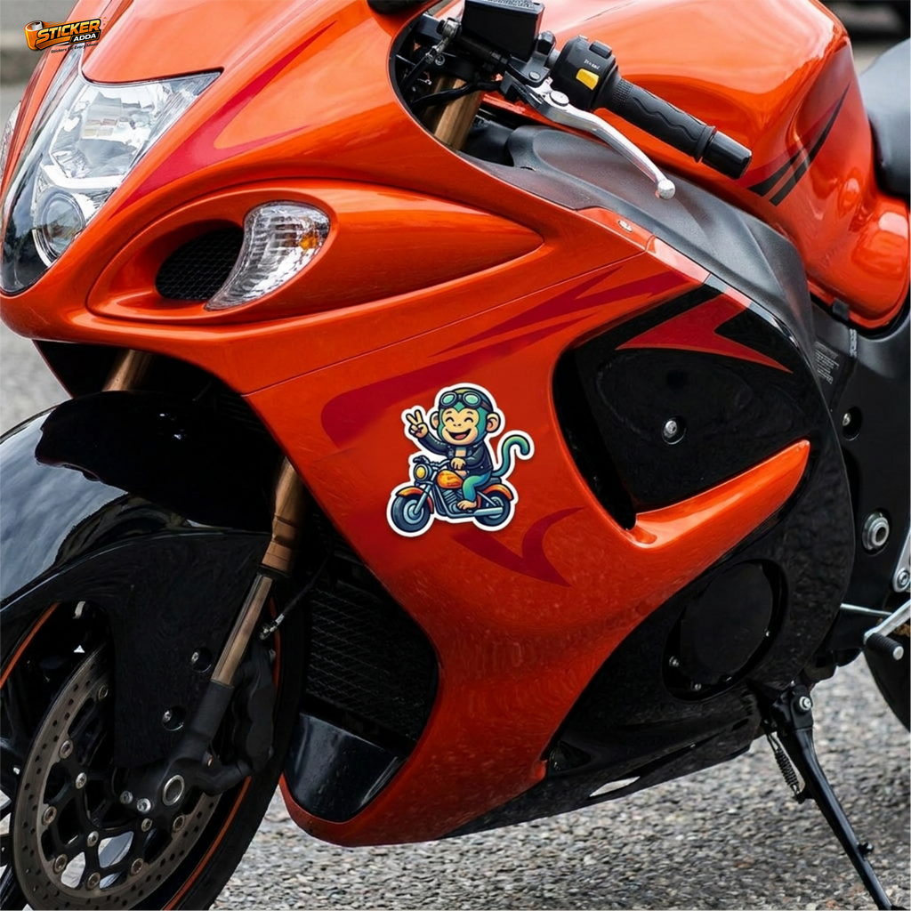 Street Vibe Monkey Rider™ Sticker – Cool Biker Character Vinyl Decal for Laptop, Bike & Helmet | StickerAdda™