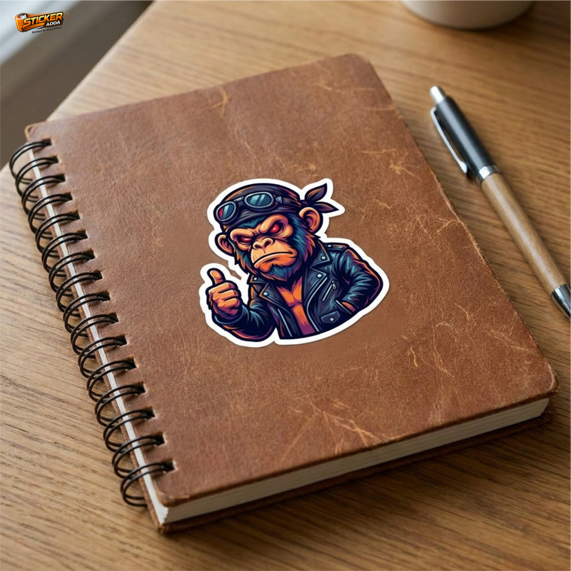 Savage Biker Monkey Attitude™ Sticker – Bold Rebel Character Vinyl Decal for Laptop, Bike & Helmet | StickerAdda™ 3
