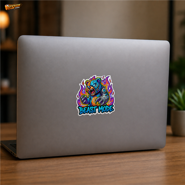 Beast Mode™ Cyber Bear Sticker | Premium Waterproof Vinyl Car & Laptop Sticker | Aggressive Power Decal | StickerAdda™