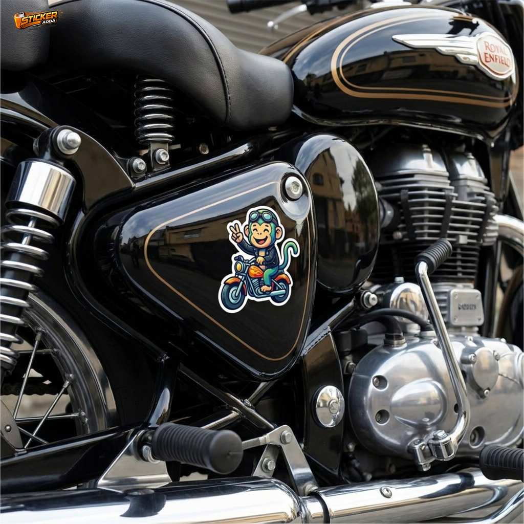 Street Vibe Monkey Rider™ Sticker – Cool Biker Character Vinyl Decal for Laptop, Bike & Helmet | StickerAdda™