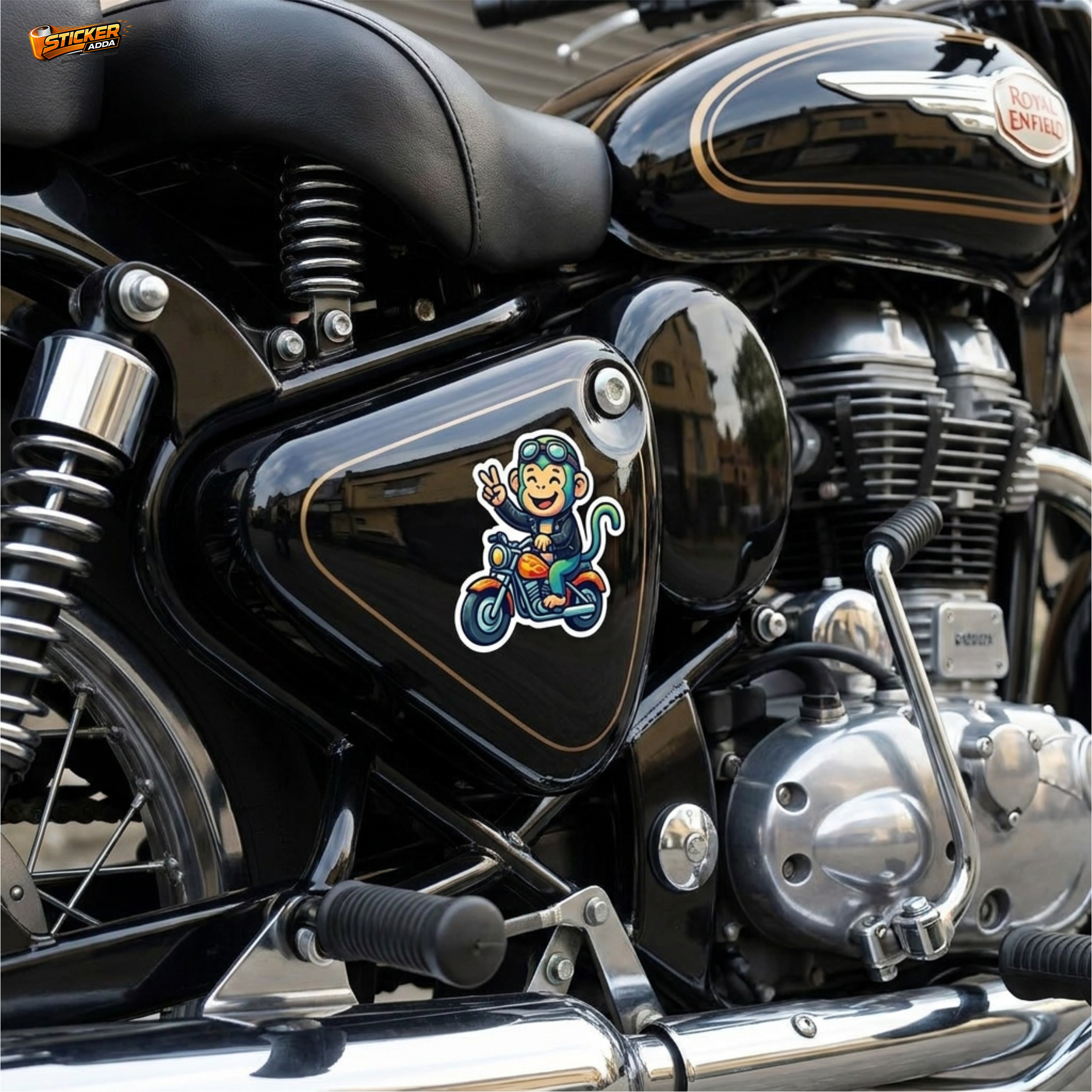 Street Vibe Monkey Rider™ Sticker – Cool Biker Character Vinyl Decal for Laptop, Bike & Helmet | StickerAdda™
