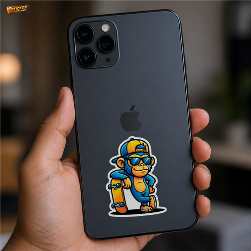 Cool Monkey Skateboard Sticker™ | Premium Waterproof Vinyl Decal for Car, Bike, Laptop & Helmet | Stylish Cartoon Character Sticker | StickerAdda™