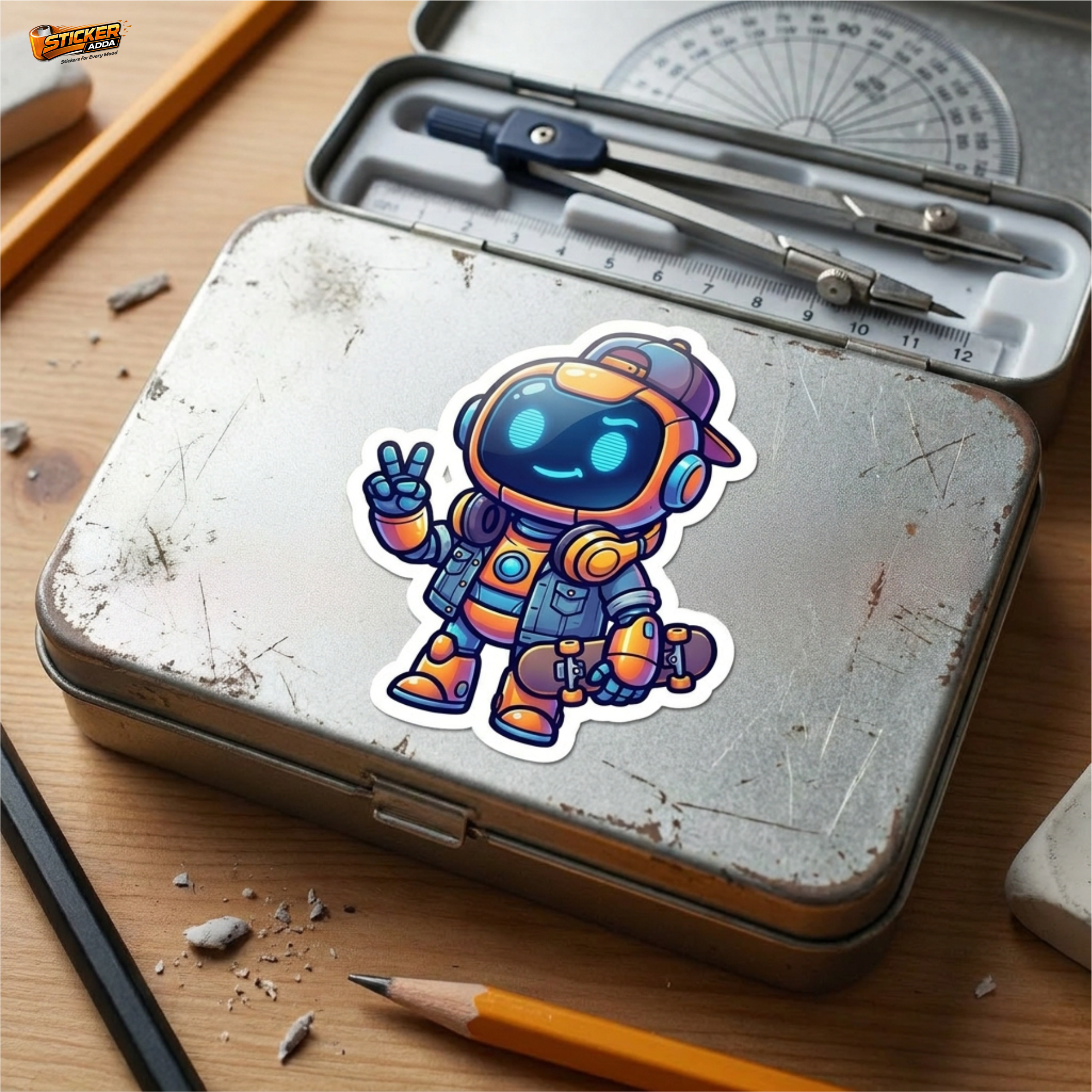 Street Vibe Robot Skater™ Sticker – Cool Astronaut Character Vinyl Decal for Laptop, Bike & Helmet | StickerAdda™