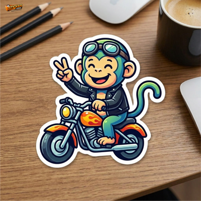Street Vibe Monkey Rider™ Sticker – Cool Biker Character Vinyl Decal for Laptop, Bike & Helmet
