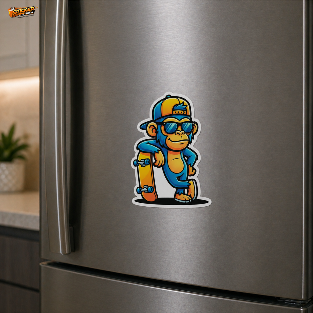 Cool Monkey Skateboard Sticker™ | Premium Waterproof Vinyl Decal for Car, Bike, Laptop & Helmet | Stylish Cartoon Character Sticker | StickerAdda™