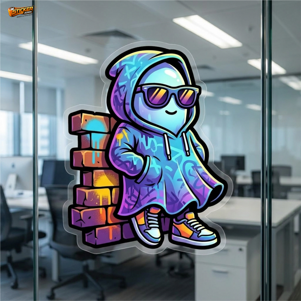 Street Vibe Ghost Graffiti™ Sticker – Cool Hoodie Character Vinyl Decal for Laptop, Bike & Helmet | StickerAdda™