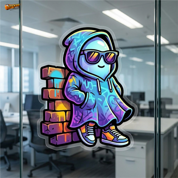 Street Vibe Ghost Graffiti™ Sticker – Cool Hoodie Character Vinyl Decal for Laptop, Bike & Helmet