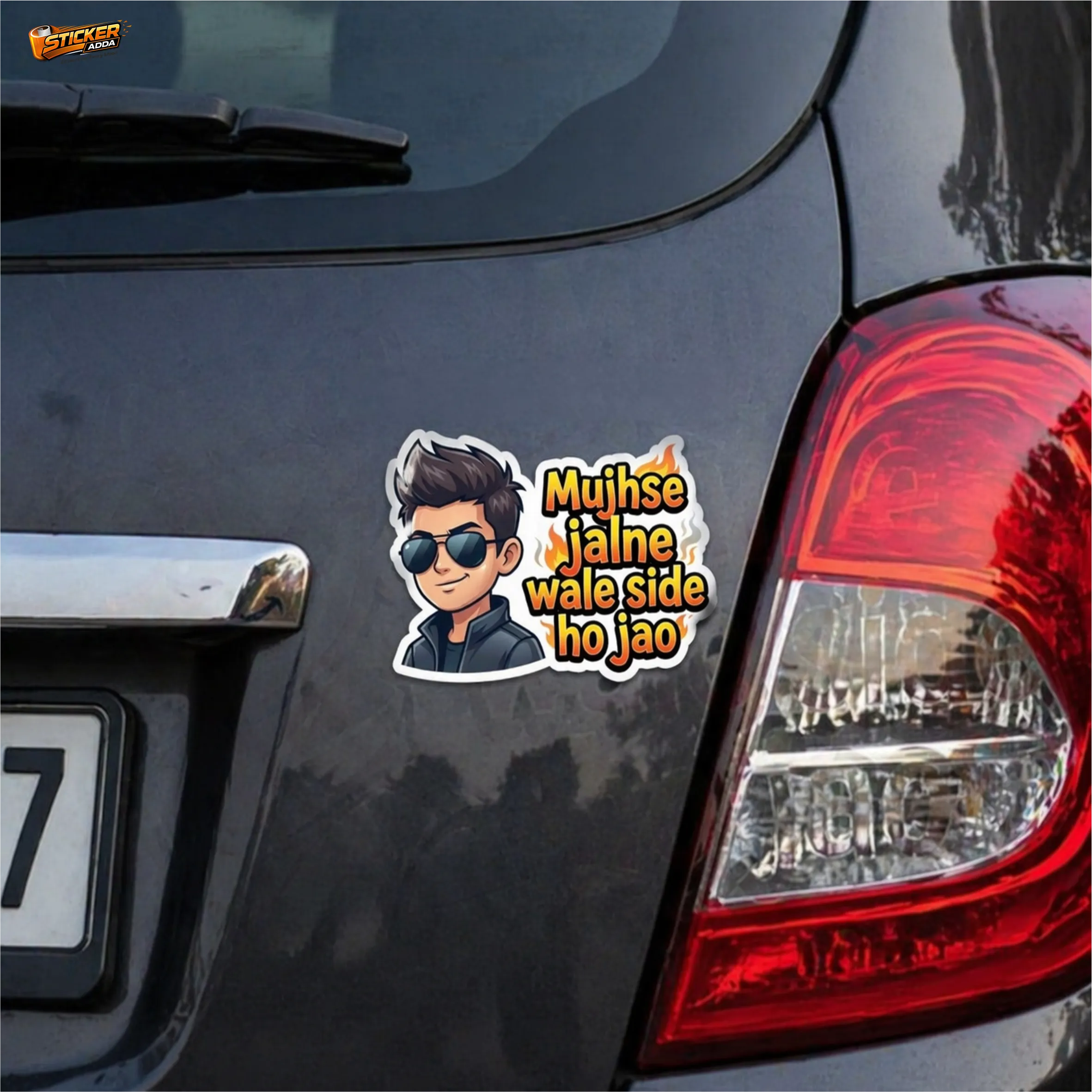 Mujhse Jalne Wale Side Ho Jao™ Funny Attitude Sticker | Premium Vinyl Waterproof Car, Bike & Laptop Sticker | StickerAdda™