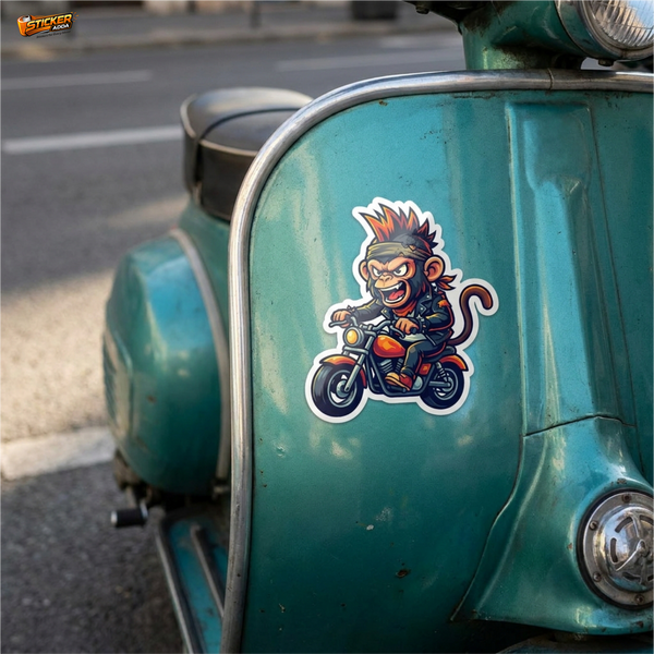 Rebel Rider Monkey™ Sticker – Savage Biker Monkey Vinyl Decal for Laptop, Bike & Helmet