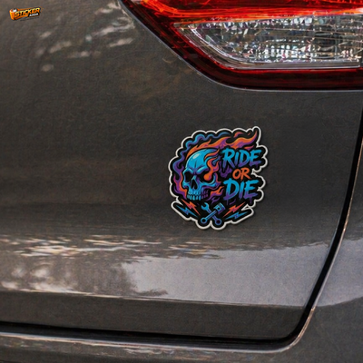 Ride Or Die™ Skull Sticker | Premium Waterproof Vinyl Car & Bike Sticker | Neon Rider Attitude Decal