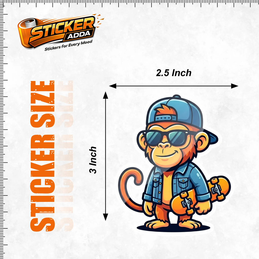 Urban Monkey Vibes™ Sticker | Cool Skater Monkey Waterproof Vinyl Decal for Car, Bike, Laptop & Helmet | Stylish Cartoon Character Sticker | StickerAdda™