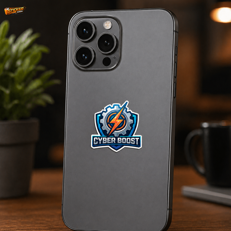 Cyber Boost™ Tech Sticker | Premium Waterproof Vinyl Car & Bike Sticker | Futuristic Power Logo Decal 1