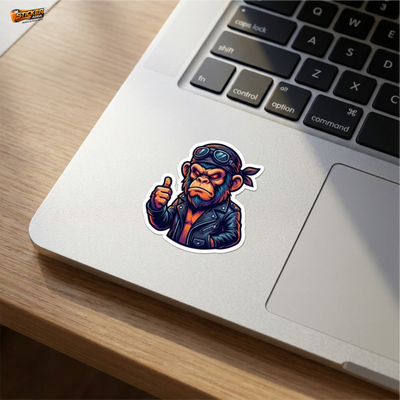 Savage Biker Monkey Attitude™ Sticker – Bold Rebel Character Vinyl Decal for Laptop, Bike & Helmet | StickerAdda™