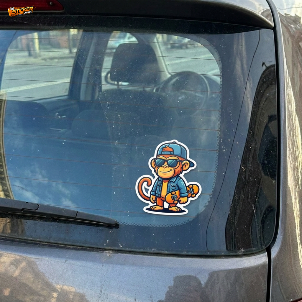 Urban Monkey Vibes™ Sticker | Cool Skater Monkey Waterproof Vinyl Decal for Car, Bike, Laptop & Helmet | Stylish Cartoon Character Sticker | StickerAdda™