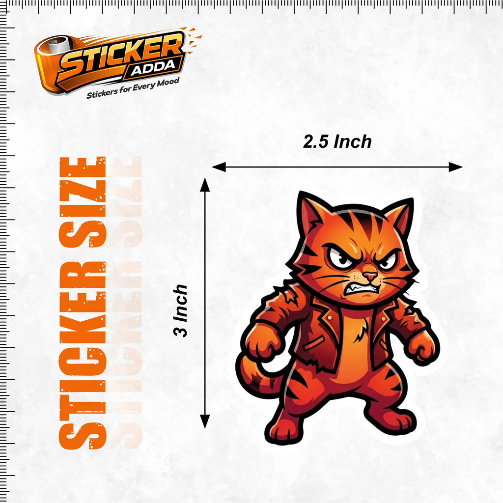 Angry Attitude Cat™ Sticker | Savage Cartoon Character Waterproof Vinyl Decal for Car, Bike, Laptop & Helmet | Stylish Character Sticker | StickerAdda™
