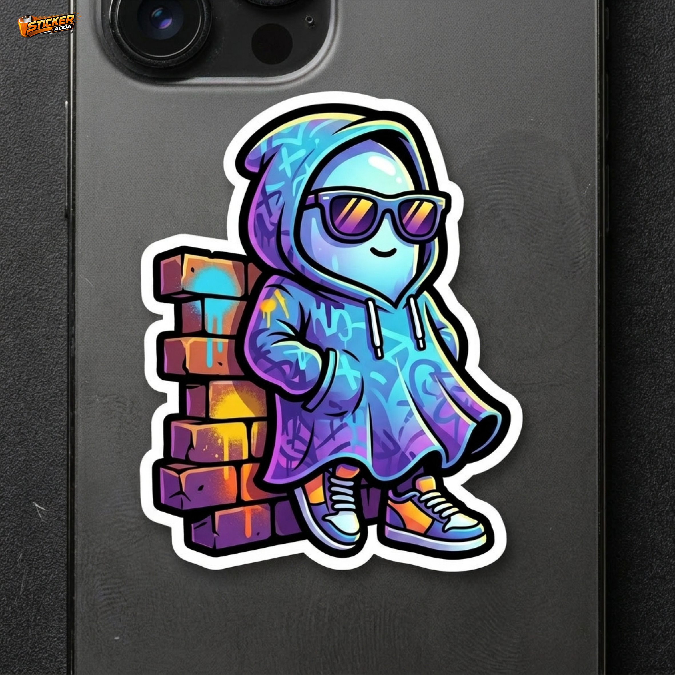 Street Vibe Ghost Graffiti™ Sticker – Cool Hoodie Character Vinyl Decal for Laptop, Bike & Helmet | StickerAdda™