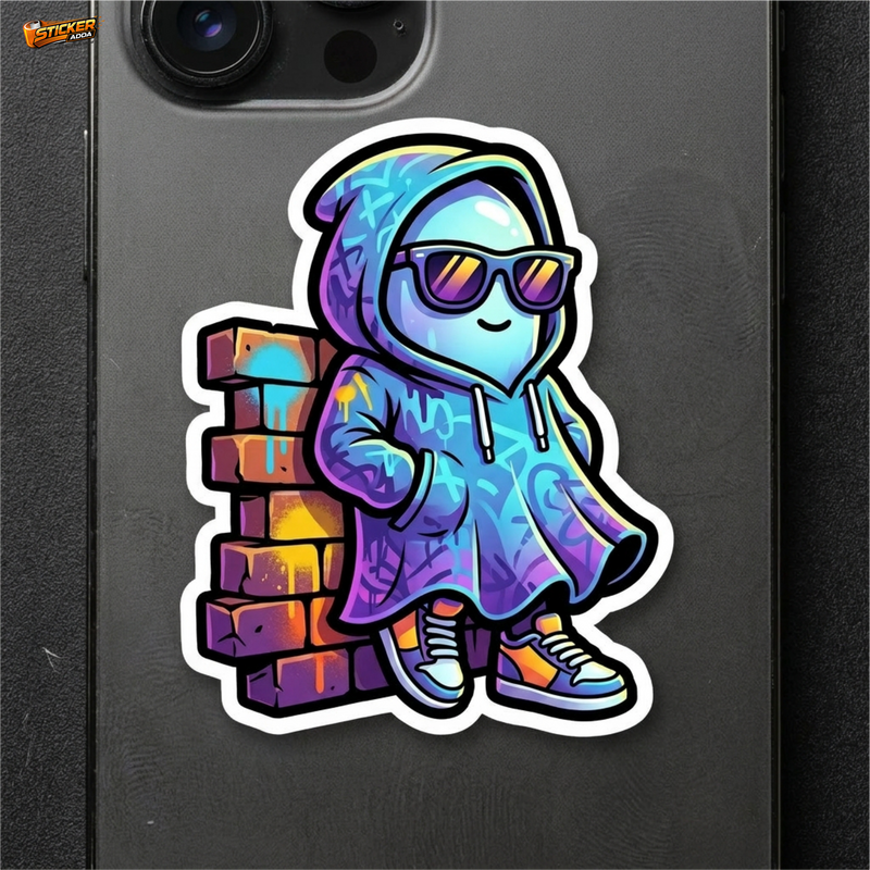 Street Vibe Ghost Graffiti™ Sticker – Cool Hoodie Character Vinyl Decal for Laptop, Bike & Helmet 6