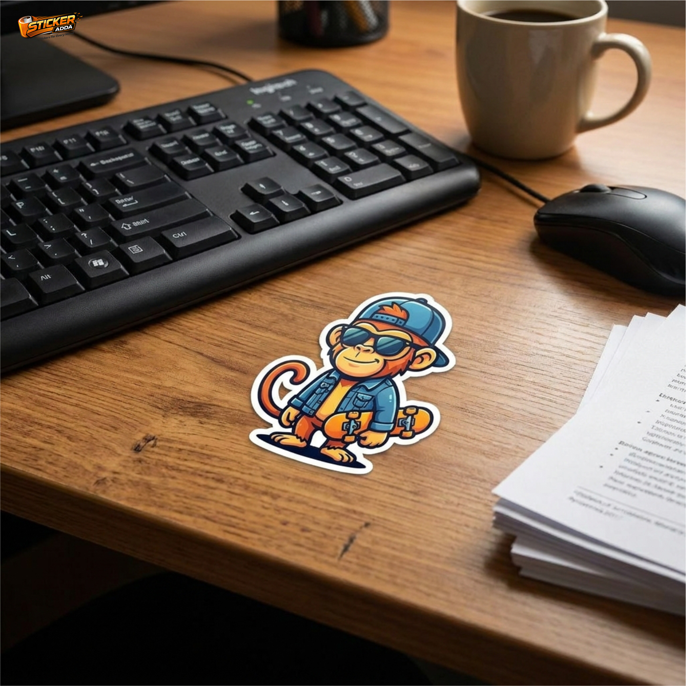 Urban Monkey Vibes™ Sticker | Cool Skater Monkey Waterproof Vinyl Decal for Car, Bike, Laptop & Helmet | Stylish Cartoon Character Sticker | StickerAdda™